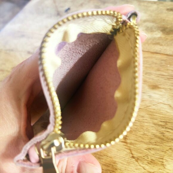 Portland Leather Heart Coin Pouch Keychain Vintage Pink Brass Zip Bag Charm - Picture 5 of 5